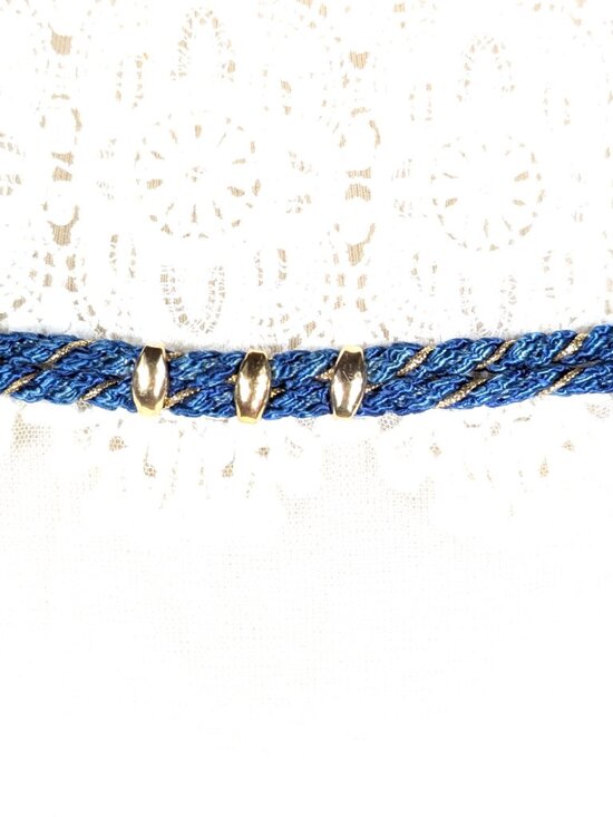 80s vintage braided rope cloisonne blue gold stretch belt main image 4